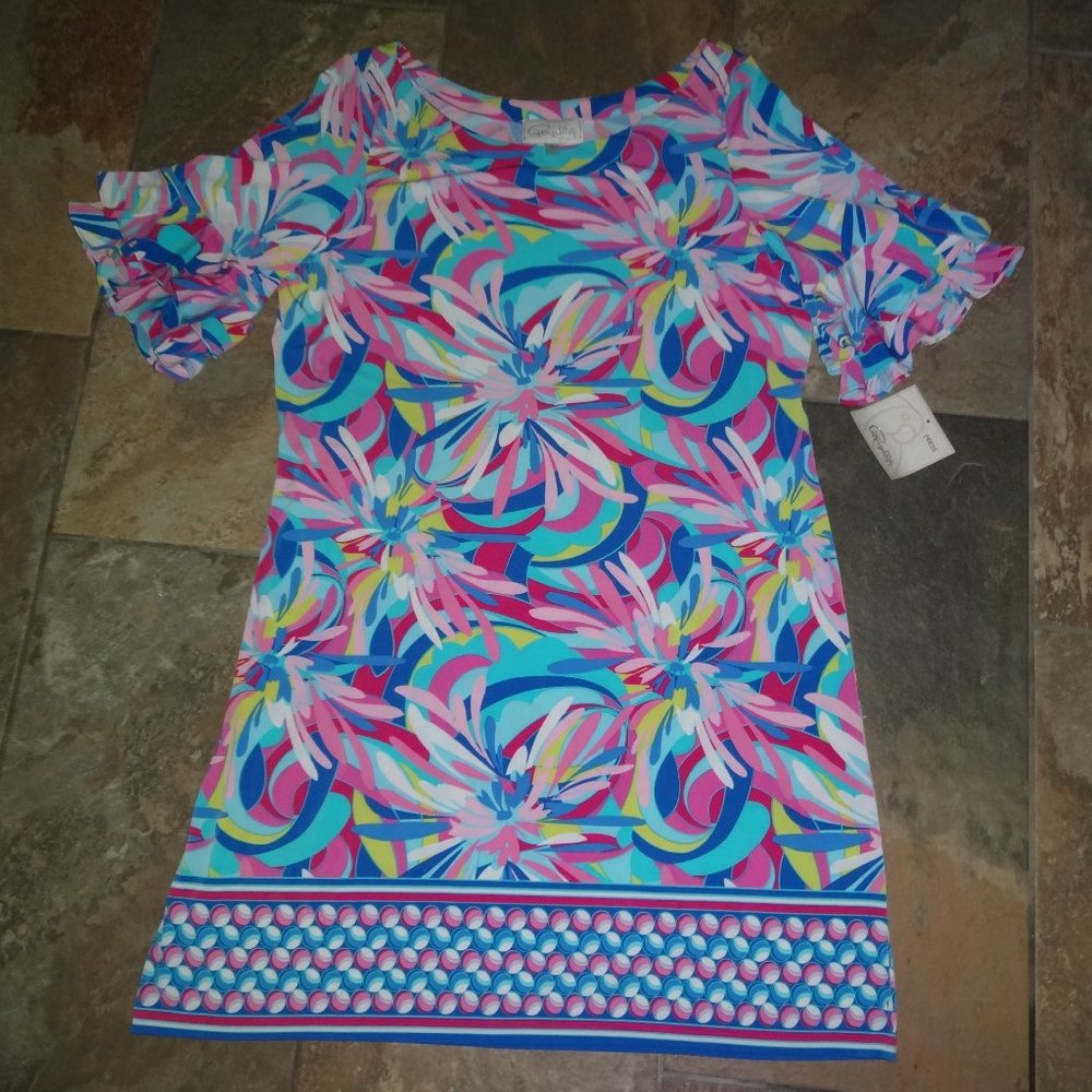 Pappagallo Cactus Rose Erika Doubled Ruffled tropical resort Dress XL $99.00